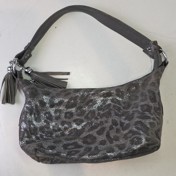 Handbags - Elegant Silver Gray Leopard Print Leather Shoulder Bag